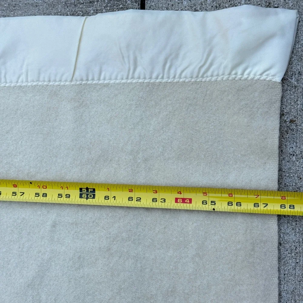 Faribo Pure & Simple Blanket Twin Cream Washable Wool Satin Trim Vintage USA